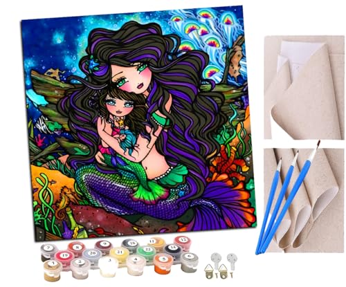 SENDJJ Malen Nach Zahlen Erwachsene Meerjungfrauenmädchen (2) DIY Handgemalt Ölgemälde Leinwand Kits Mit Pinsels und Acrylfarbe Als Geschenke und Heimdekoration Ohne Rahmen 40 x 40 cm von SENDJJ