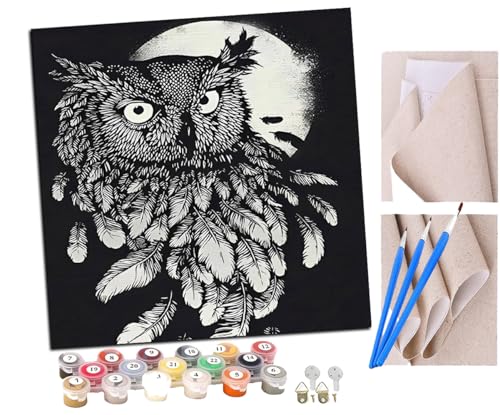 SENDJJ Malen Nach Zahlen Erwachsene Mitternachtseule Paint by Numbers diy GemäLde Kit mit Pinsel und Acrylfarbe Als Geschenk für Wanddeko Groß 40x40cm von SENDJJ