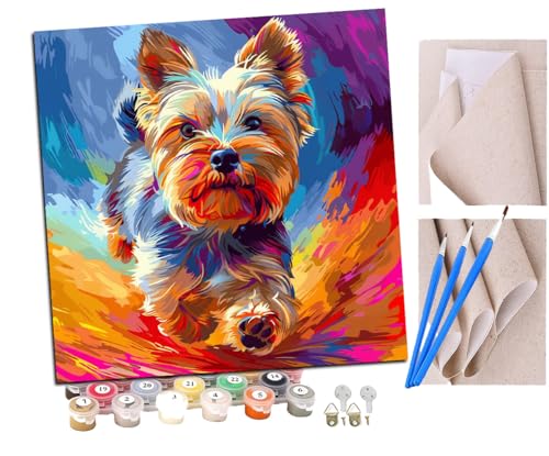 SENDJJ Malen Nach Zahlen Erwachsene Niedlicher Hund läuft Schnauzer (6) Bastelset Erwachsene Gemälde Leinwand 40x40 cm Mit Farbe und Pinsel - Geschenke und Maldekorationen von SENDJJ