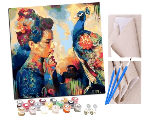 SENDJJ Malen Nach Zahlen Erwachsene Pfauenmädchen Kunst Paint by Numbers diy GemäLde Kit mit Pinsel und Acrylfarbe Als Geschenk für Wanddeko Groß 40x40cm SENDJJ Malen Nach Zahlen Erwachsene Pfauenmädchen Kunst Paint by Numbers diy GemäLde Kit mit Pinsel und Acrylfarbe Als Geschenk für Wanddeko Groß 40x40cm von SENDJJ