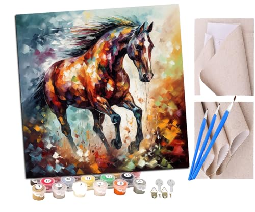 SENDJJ Malen Nach Zahlen Erwachsene Pferd mit Blume (1) DIY Handgemalt Ölgemälde Leinwand Kits Mit Pinsels und Acrylfarbe Als Geschenke und Heimdekoration Ohne Rahmen 40 x 40 cm von SENDJJ