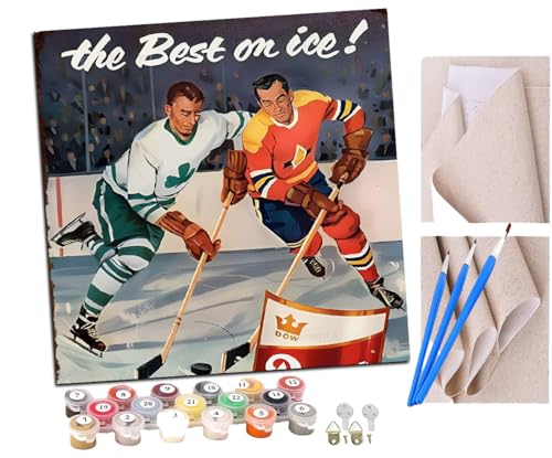 SENDJJ Malen Nach Zahlen Erwachsene Retro-Eishockey-Sportplakat Paint by Numbers diy GemäLde Kit mit Pinsel und Acrylfarbe Als Geschenk für Wanddeko Groß 40x40cm von SENDJJ