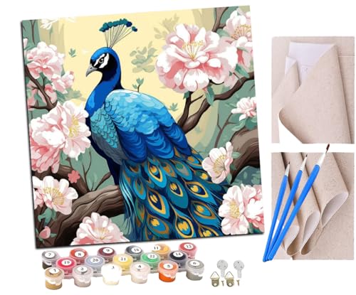 SENDJJ Malen Nach Zahlen Erwachsene Schöner Pfau DIY Handgemalt Ölgemälde Leinwand Kits Mit Pinsels und Acrylfarbe Als Geschenke und Heimdekoration Ohne Rahmen 40 x 40 cm von SENDJJ