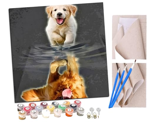 SENDJJ Malen Nach Zahlen Erwachsene Spiegelung, Hund, Tier DIY Handgemalt Ölgemälde Leinwand Kits Mit Pinsels und Acrylfarbe Als Geschenke und Heimdekoration Ohne Rahmen 40 x 40 cm von SENDJJ