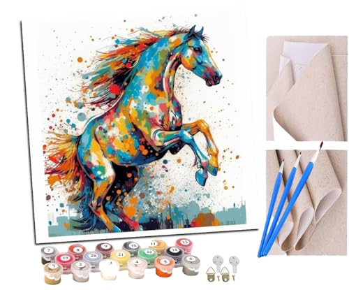 SENDJJ Malen Nach Zahlen Erwachsene Springpferd (6) Paint by Numbers diy GemäLde Kit mit Pinsel und Acrylfarbe Als Geschenk für Wanddeko Groß 40x40cm von SENDJJ