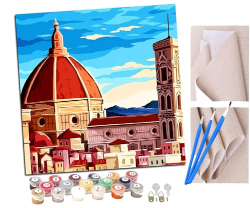 SENDJJ Malen Nach Zahlen Erwachsene Städtische Retro-Gebäude Bastelset Erwachsene Gemälde Leinwand 40x40 cm Mit Farbe und Pinsel - Geschenke und Maldekorationen von SENDJJ