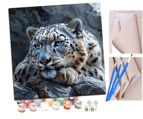 SENDJJ Malen Nach Zahlen Erwachsene Süße Tiere Wilde Tiere Schneeleopard (2) DIY Handgemalt Ölgemälde Leinwand Kits Mit Pinsels und Acrylfarbe Als Geschenke und Heimdekoration Ohne Rahmen 40 x 40 cm von SENDJJ