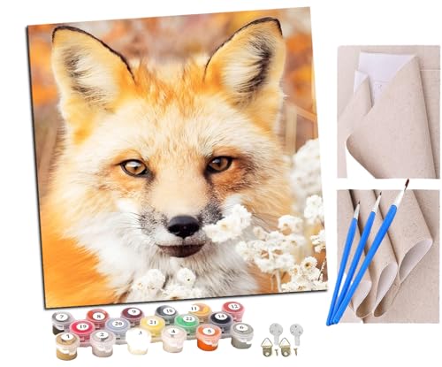 SENDJJ Malen Nach Zahlen Erwachsene Tier Fuchs(3) Paint by Numbers diy GemäLde Kit mit Pinsel und Acrylfarbe Als Geschenk für Wanddeko Groß 40x40cm von SENDJJ