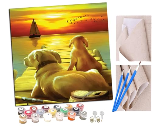 SENDJJ Malen Nach Zahlen Erwachsene Tiere, Hunde, zwei Paint by Numbers diy GemäLde Kit mit Pinsel und Acrylfarbe Als Geschenk für Wanddeko Groß 40x40cm von SENDJJ