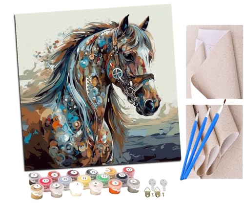SENDJJ Malen Nach Zahlen Erwachsene Vintage Edelpferd-Graffiti (16) DIY Handgemalt Ölgemälde Leinwand Kits Mit Pinsels und Acrylfarbe Als Geschenke und Heimdekoration Ohne Rahmen 40 x 40 cm von SENDJJ
