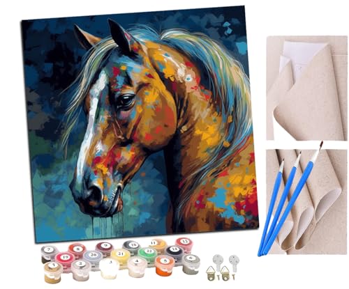 SENDJJ Malen Nach Zahlen Erwachsene Vintage Edelpferd-Graffiti (25) DIY Handgemalt Ölgemälde Leinwand Kits Mit Pinsels und Acrylfarbe Als Geschenke und Heimdekoration Ohne Rahmen 40 x 40 cm von SENDJJ