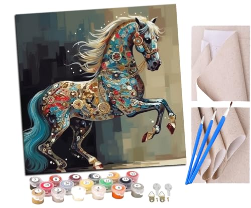 SENDJJ Malen Nach Zahlen Erwachsene Vintage Edelpferd-Graffiti (41) Paint by Numbers diy GemäLde Kit mit Pinsel und Acrylfarbe Als Geschenk für Wanddeko Groß 40x40cm von SENDJJ