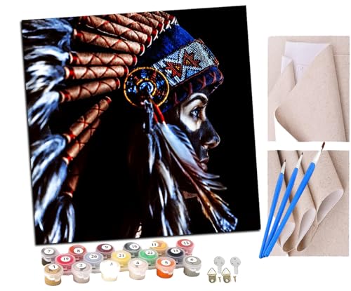 SENDJJ Malen Nach Zahlen Erwachsene Vintage Indianermädchen 194 DIY Handgemalt Ölgemälde Leinwand Kits Mit Pinsels und Acrylfarbe Als Geschenke und Heimdekoration Ohne Rahmen 40 x 40 cm von SENDJJ