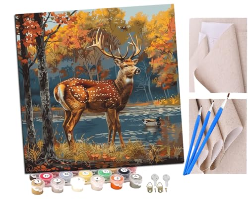 SENDJJ Malen Nach Zahlen Erwachsene Wilder Waldhirsch (11) Paint by Numbers diy GemäLde Kit mit Pinsel und Acrylfarbe Als Geschenk für Wanddeko Groß 40x40cm von SENDJJ