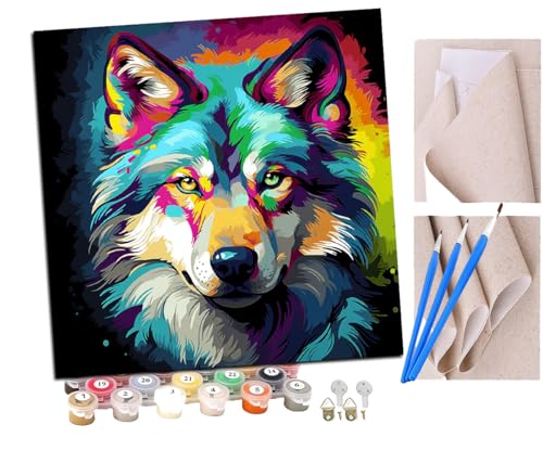 SENDJJ Malen Nach Zahlen Erwachsene Wolf buntes Graffiti Tier (23) Paint by Numbers diy GemäLde Kit mit Pinsel und Acrylfarbe Als Geschenk für Wanddeko Groß 40x40cm von SENDJJ