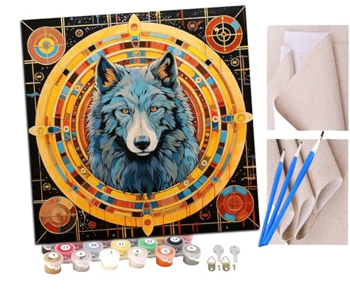 SENDJJ Malen Nach Zahlen Erwachsene Wolfsgott, magischer Kreis, Fantasy-Tiere (2) Bastelset Erwachsene Gemälde Leinwand 40x40 cm Mit Farbe und Pinsel - Geschenke und Maldekorationen von SENDJJ