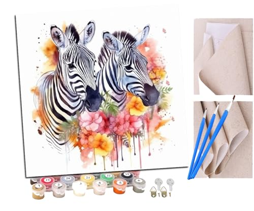 SENDJJ Malen Nach Zahlen Erwachsene Zwei Zebraliebhaber in bunten Linien lieben Herz (5) Paint by Numbers diy GemäLde Kit mit Pinsel und Acrylfarbe Als Geschenk für Wanddeko Groß 40x40cm von SENDJJ