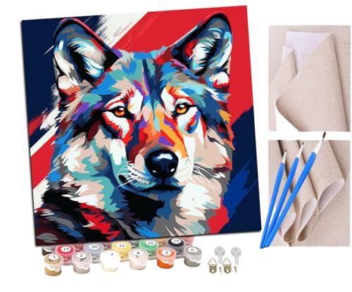 SENDJJ Malen Nach Zahlen Erwachsene bunte Graffiti-Wolf-Kunst (6) DIY Handgemalt Ölgemälde Leinwand Kits Mit Pinsels und Acrylfarbe Als Geschenke und Heimdekoration Ohne Rahmen 40 x 40 cm von SENDJJ