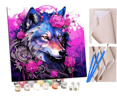 SENDJJ Malen Nach Zahlen Erwachsene bunte lila Wolfsrose, Steampunk (4) Paint by Numbers diy GemäLde Kit mit Pinsel und Acrylfarbe Als Geschenk für Wanddeko Groß 40x40cm von SENDJJ