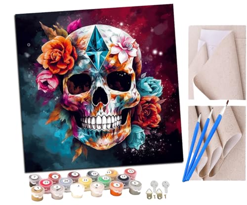 SENDJJ Malen nach Zahlen Bemalter Totenkopf und Blumen Kits für Anfänger Erwachsene DIY Art Decor Handgemalte Malerei nach Zahlen Kreatives Geschenk Home Decoration 16x16 Zoll SENDJJ Malen nach Zahlen Bemalter Totenkopf und Blumen Kits für Anfänger Erwachsene DIY Art Decor Handgemalte Malerei nach Zahlen Kreatives Geschenk Home Decoration 16x16 Zoll von SENDJJ