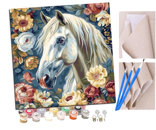 SENDJJ Malen nach Zahlen Bunte Blumen Pferde Tiere(5) Kits für Anfänger Erwachsene DIY Art Decor Handgemalte Malerei nach Zahlen Kreatives Geschenk Home Decoration 16x16 Zoll von SENDJJ