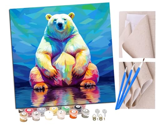 SENDJJ Malen nach Zahlen Buntes Tier Eisbär (4) Kits für Anfänger Erwachsene DIY Art Decor Handgemalte Malerei nach Zahlen Kreatives Geschenk Home Decoration 16x16 Zoll von SENDJJ