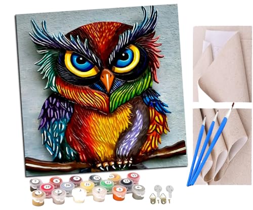 SENDJJ Malen nach Zahlen Cartoon bunte Tier Vogel Eule Kits für Anfänger Erwachsene DIY Art Decor Handgemalte Malerei nach Zahlen Kreatives Geschenk Home Decoration 16x16 Zoll von SENDJJ