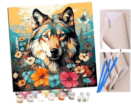 SENDJJ Malen nach Zahlen Gänseblümchen-Blumenfeld, Schmetterling und Wolf (8) Kits für Anfänger Erwachsene DIY Art Decor Handgemalte Malerei nach Zahlen Kreatives Geschenk Home Decoration 16x16 Zoll von SENDJJ