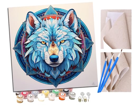 SENDJJ Malen nach Zahlen Kits Erwachsene und Kinder Blauer Wolfs-Zauberkreis im Stil des alten Ägypten (32) DIY Ölgemälde Digitale Leinwand Wandkunst Home Decoration - 40x40CM von SENDJJ