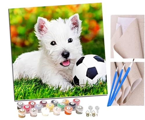 SENDJJ Malen nach Zahlen Kits Erwachsene und Kinder Niedlicher Hund Haustier Tier DIY Ölgemälde Digitale Leinwand Wandkunst Home Decoration - 40x40CM von SENDJJ
