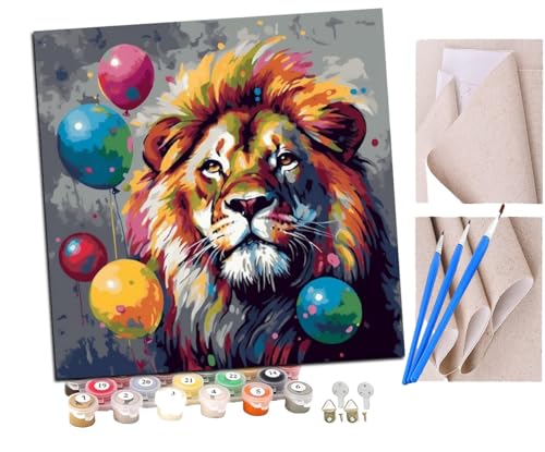 SENDJJ Malen nach Zahlen Löwe viele bunte Luftballons (8) Kits für Anfänger Erwachsene DIY Art Decor Handgemalte Malerei nach Zahlen Kreatives Geschenk Home Decoration 16x16 Zoll von SENDJJ