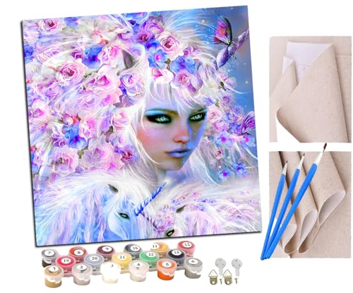 SENDJJ Malen nach Zahlen Märchen Elfe Fantasy Einhorn Mädchen Kits für Anfänger Erwachsene DIY Art Decor Handgemalte Malerei nach Zahlen Kreatives Geschenk Home Decoration 16x16 Zoll von SENDJJ