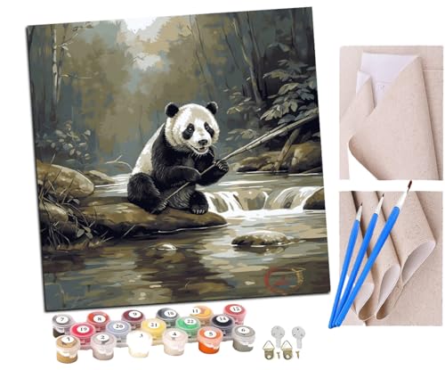 SENDJJ Malen nach Zahlen Pandafischen im Bach (4) Kits für Anfänger Erwachsene DIY Art Decor Handgemalte Malerei nach Zahlen Kreatives Geschenk Home Decoration 16x16 Zoll von SENDJJ