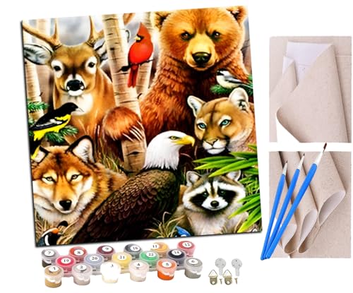 SENDJJ Malen nach Zahlen Wolf Adler Bär Tier Kits für Anfänger Erwachsene DIY Art Decor Handgemalte Malerei nach Zahlen Kreatives Geschenk Home Decoration 16x16 Zoll von SENDJJ
