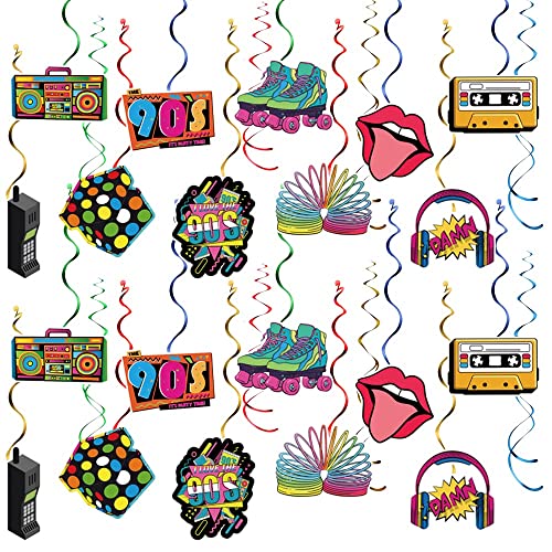 32-teiliges 90er-Party-Dekorationsset Zurück in die 90er-Party, hängende Wirbel, Bunte 90er-Hip-Hop-Retro-Deckendekorations-Luftschlangen für 90er-Rock-Hippie-Disco-Party-Themenzubehör von SENEMO