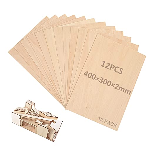 SENENQU 12 Stück Lindenholz 2 mm, Sperrholz 400 x 300 mm x 2 mm, Holzplatten zum Basteln für Laserprojekte, DIY Modell, Kunst und Handwerk, Gemälde von SENENQU