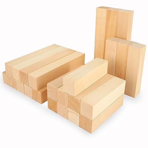 SENENQU 24 Stk Lindenholz Zum Schnitzen, 10 x 2,5 x 2,5 cm, 15 x 2,5 x 2,5 cm Schnitzholz Kantholz Linde Rohlinge Holzblock Unbehandelt Holz Carving Blocks für DIY Schnitzer von SENENQU
