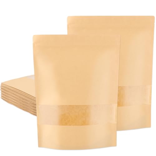 SENENQU 25 Stück Papiertüten Mit Fenster 30×40CM Standbodenbeutel Kraftpapier, GeschenktaschenKraftpapiertüten Mit Klarem Fenster für Nüsse Und Lebensmittel Verwendet von SENENQU