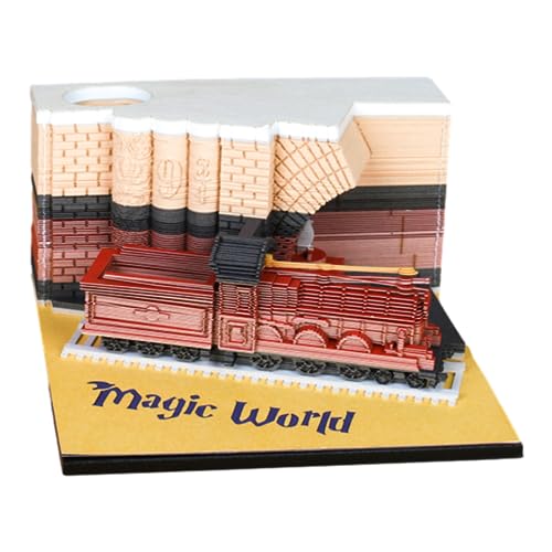 SENIURIS Niedlicher Haftnotizenblock mit Halter, DIY 3D Kawaii lustiger kreativer Memo-Block, Schreibtisch-Kunst-Papierkarten, Bastelnotizblock mit LED-Licht (Magischer Zug) von SENIURIS