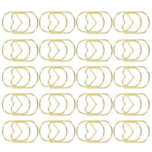 Goldfarbene Büroklammern, Liebesform, Metall-Lesezeichen, dekorative Dokumenten-Organisations-Clips für Schule, Bürobedarf (50 x 20 mm), 20 Stück von SENRISE