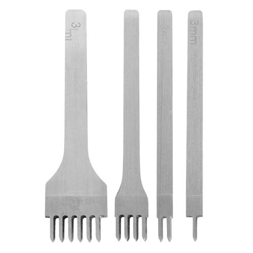 Leder-Bastelwerkzeuge, 4 Stück, 1/2/4/6 Zinken, Leder-Lochstanzer, Werkzeug, DIY, Nähen, Lederhandwerk, Werkzeug-Set, Diamantschnürung, Nähen, Meißel-Set (3 mm) von SENRISE