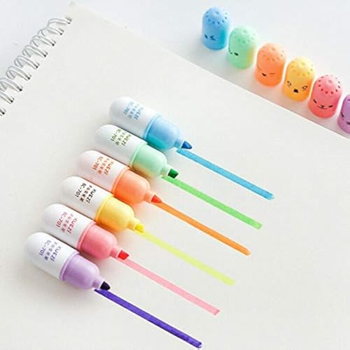 SENRISE Niedliche Marker, Mini-Marker, Pillenform, Textmarker für Schule, Büro, Geschenk, Schreibwaren, 6 Farben (jede Farbe 3 Stück) von SENRISE