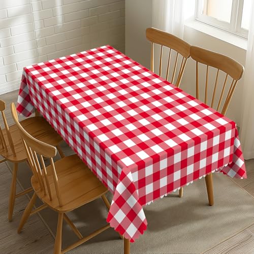 SENYOUMI Karierte Tischdecke, rechteckig, 137 x 183 cm, geometrisches rotes Gittermuster, Küche, wasserdicht, Tischdecke für Dinner-Party, Picknick von SENYOUMI