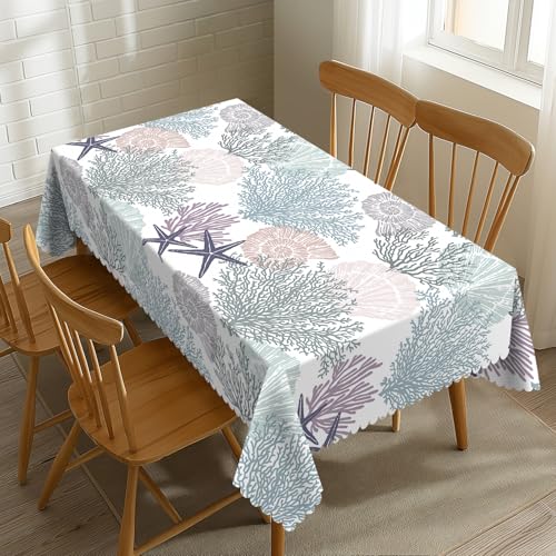 SENYOUMI Rechteckige Tischdecke, Strand, Meer, Koralle, Muschel-Tischdecke, wasserdicht, für Küche, Esstisch, Party, Picknick, 137 x 183 cm von SENYOUMI