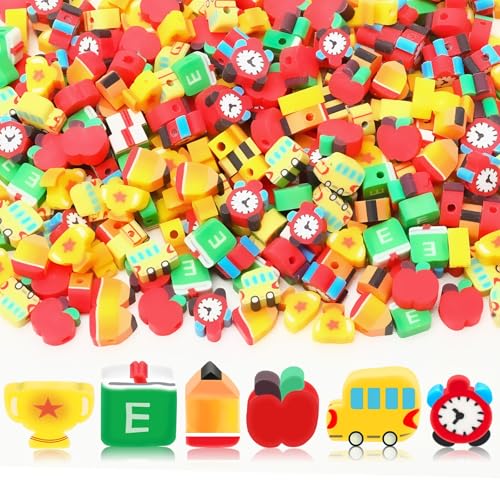 SEPGLITTER 300 Stück Modelliermassen-Perlen für den Schulanfang, Bleistifte, Schule, Bus, Abstandshalter, Tonperlen für Schmuckherstellung, für den ersten Tag der DIY-Armbänder, Halsketten, Zubehör SEPGLITTER 300 Stück Modelliermassen-Perlen für den Schulanfang, Bleistifte, Schule, Bus, Abstandshalter, Tonperlen für Schmuckherstellung, für den ersten Tag der DIY-Armbänder, Halsketten, Zubehör von SEPGLITTER