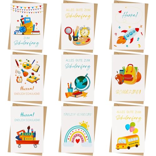 SEPGLITTER Einladungskarten zur Einschulung, Set 9 Schulkind Grußkarten mit Umschlägen Klappkarte Schulstart Glückwunschkarte Glücksbringer Geschenk für Jungen Mädchen Schulkind Schulanfänger 9 Stile SEPGLITTER Einladungskarten zur Einschulung, Set 9 Schulkind Grußkarten mit Umschlägen Klappkarte Schulstart Glückwunschkarte Glücksbringer Geschenk für Jungen Mädchen Schulkind Schulanfänger 9 Stile von SEPGLITTER
