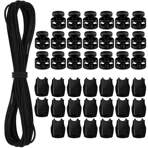 SEPGLITTER Elastische Gummischnur, 10 m Schwarzes Gummiband Gummikordel 10 Stück Reißverschluss und 10 Stück Doppel Loch Kunststoff Cord Locks für Reißverschlusskordeln für Rucksäcke, Schnürsenkel SEPGLITTER Elastische Gummischnur, 10 m Schwarzes Gummiband Gummikordel 10 Stück Reißverschluss und 10 Stück Doppel Loch Kunststoff Cord Locks für Reißverschlusskordeln für Rucksäcke, Schnürsenkel von SEPGLITTER