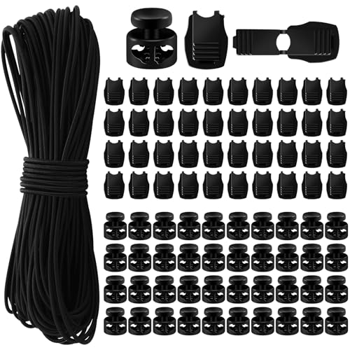SEPGLITTER Elastische Gummischnur, 40 m Schwarzes Gummiband Gummikordel 40 Stück Reißverschluss und 40 Stück Doppel Loch Kunststoff Cord Locks für Reißverschlusskordeln für Rucksäcke, Schnürsenkel, Kl SEPGLITTER Elastische Gummischnur, 40 m Schwarzes Gummiband Gummikordel 40 Stück Reißverschluss und 40 Stück Doppel Loch Kunststoff Cord Locks für Reißverschlusskordeln für Rucksäcke, Schnürsenkel, Kl von SEPGLITTER