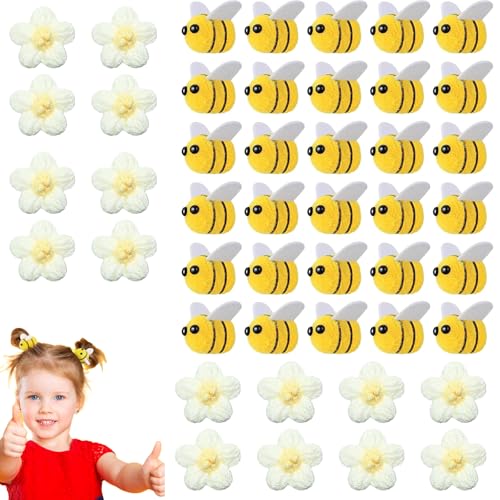 46-teiliges Bienen Deko Kleine Set - mit 30 Filz-Bienen & 16 weißen Häkelblumen - Handgemachte Basteldekoration für DIY-Projekte, Party-Dekoration, Kränze & mehr, Filz Bienen Handwerk Dekoration von SEPWGUMD
