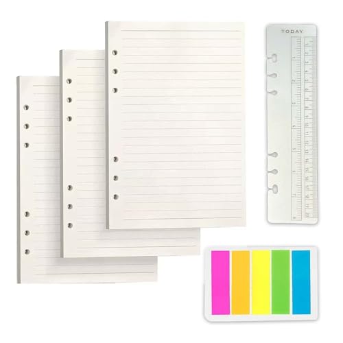 Horizontale Linie Papier A5 Weiße Kartenpaket - Karierte Blätter mit verstärkten Löchern und Linienblätter, perfekt für Loseblattbinder, Schreiben, Notizen nehmen und DIY-Projekte von SEPWGUMD